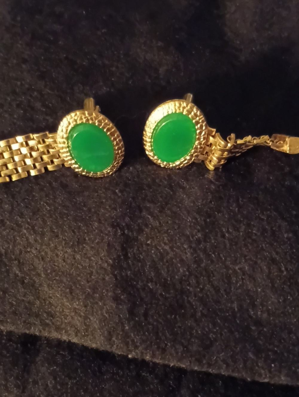 SWANK Gold-Tone Cuff Links with Green Center Stones